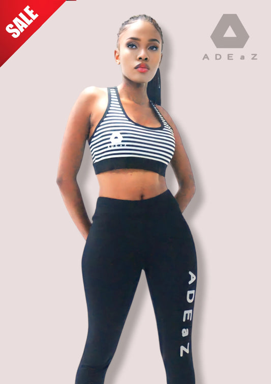Black and white striped sporty bralette with a stylish and comfortable design