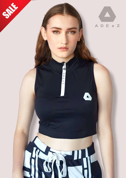 Sleek sleeveless fitted crop top showcasing a stylish, trendy and fashionable design.