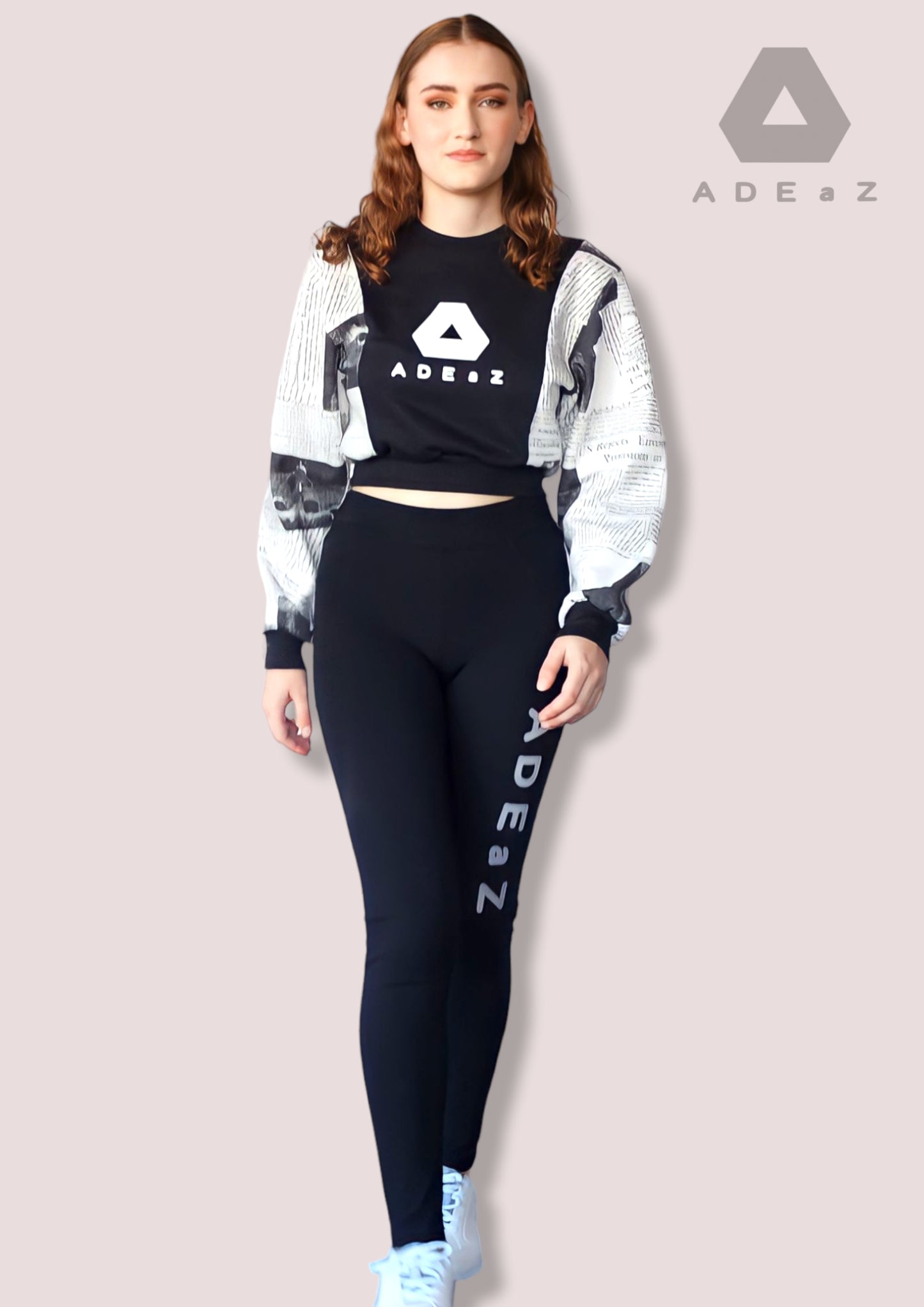 Fleece long sleeve paper print hot crop top for women, a unique blend of warmth and style with artistic patterns