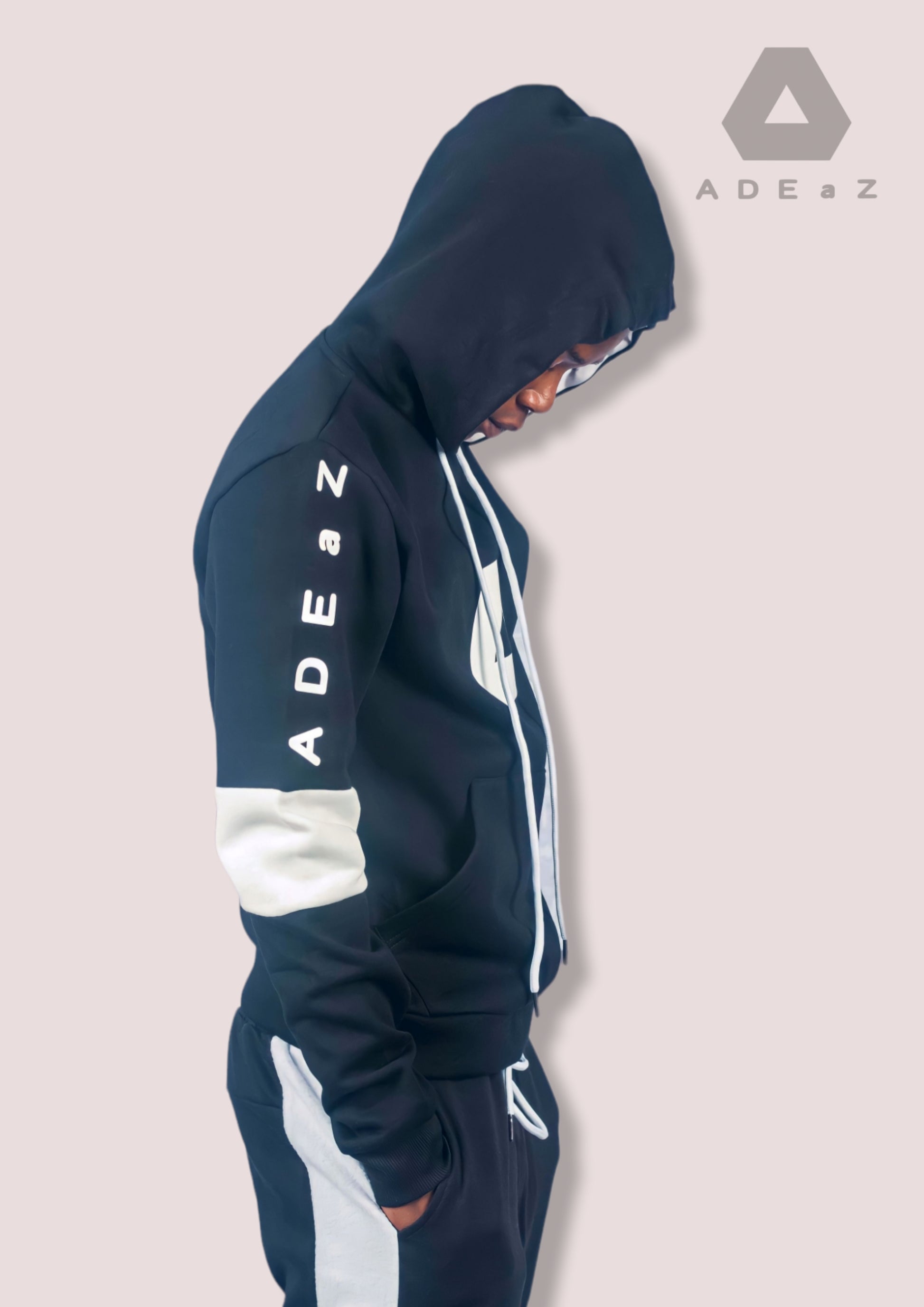 Omali Themba Rocking Adeaz Black and white hoodie