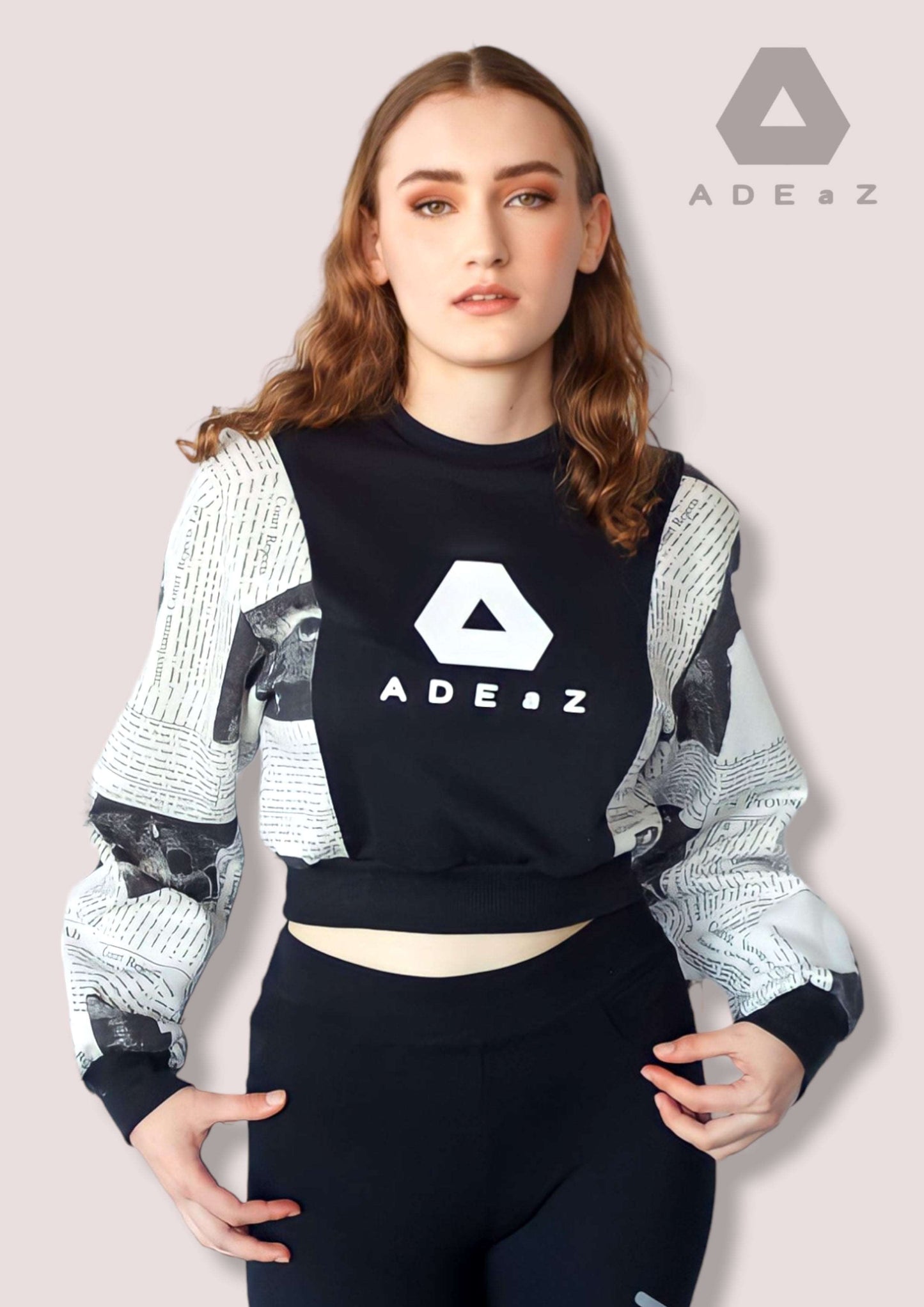 Fleece long sleeve paper print hot crop top for women, a unique blend of warmth and style with artistic patterns