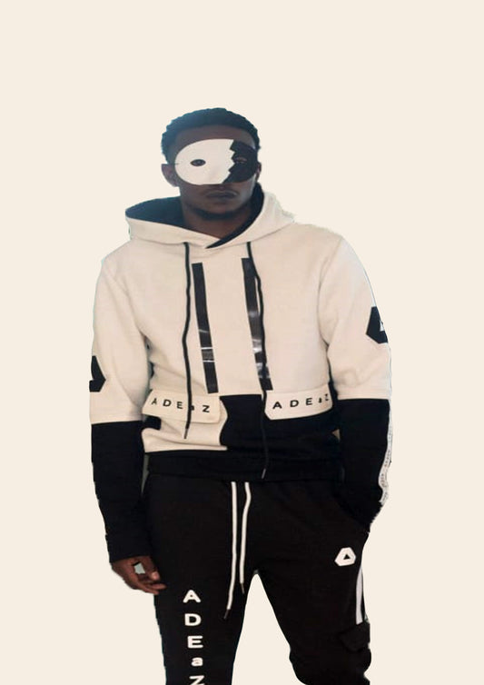 Black and white pullover hoodie for men