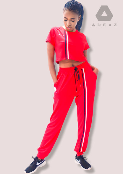 ladies red two piece track pant 